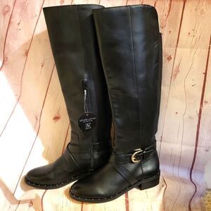 NWT INC "Fadora" Black Leather Knee High Riding Boots w/Nailhead Trim Sz 6M